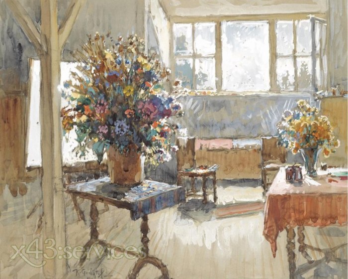 Konstantin Gorbatov - Innenraum mit einem Blumenstrauss der Sommerblumen